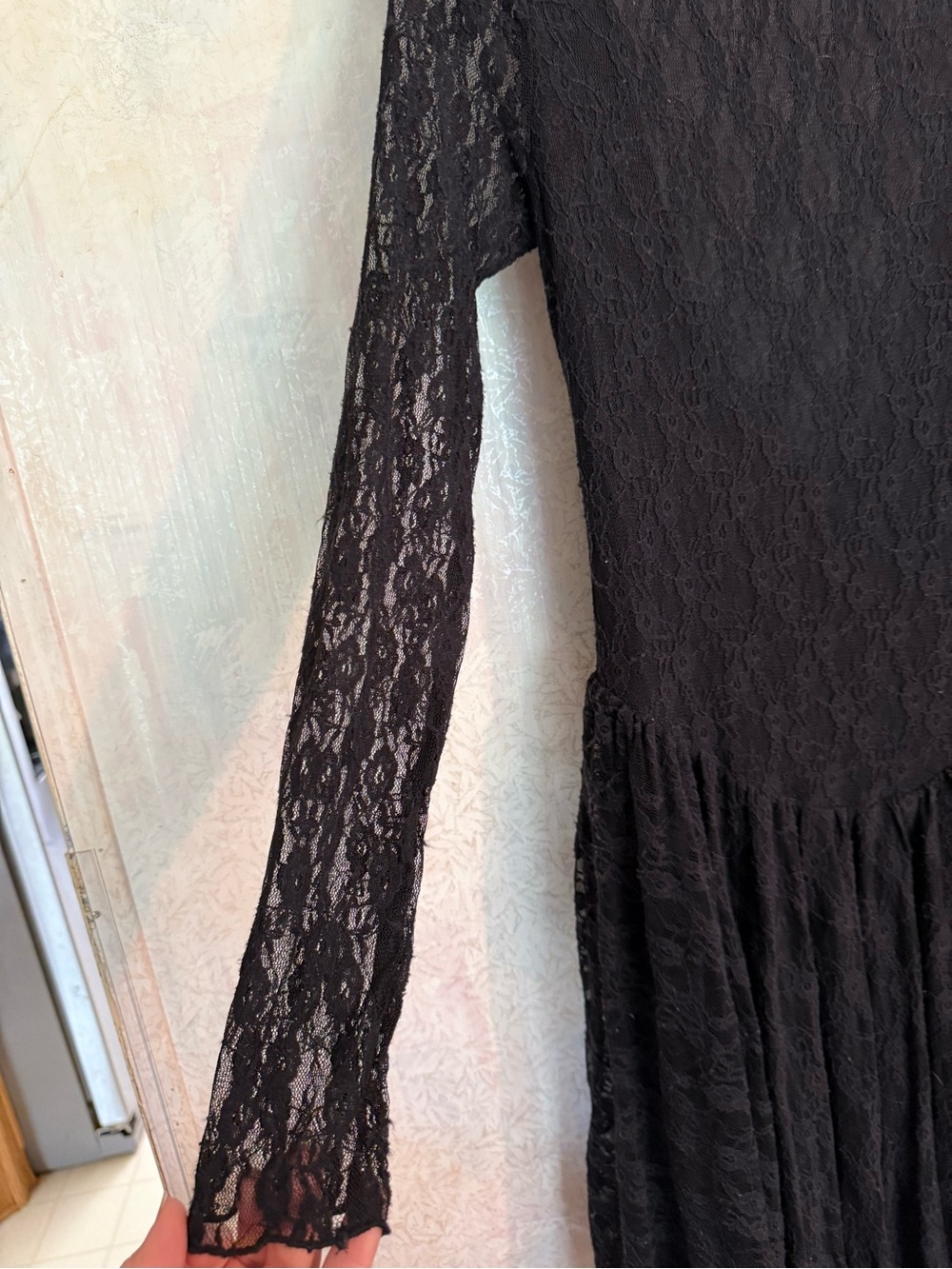Kimchi Blue Black Lace Long-Sleeve Whimsygoth Handkerchief Hem Dress, Sz Med - Picture 2 of 9